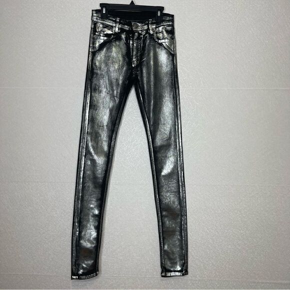 𝅺FAITH Connexion Silver Black Coated Skinny Jeans 27 - Picture 2 of 8